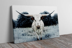 Longhorn wall canvas barnwood framed Western fine art print by Debra Gail Fine Art