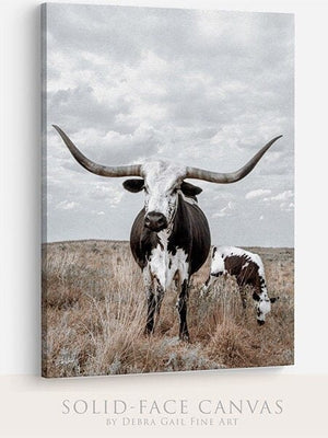 Texas Longhorn wall canvas barnwood framed Western fine art print by Debra Gail Fine Art