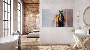 Horse triptych wall art – rustic farmhouse split canvas fine art print