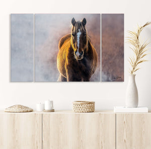 Horse triptych wall art – rustic farmhouse split canvas fine art print