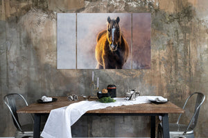 Horse triptych wall art – rustic farmhouse split canvas fine art print