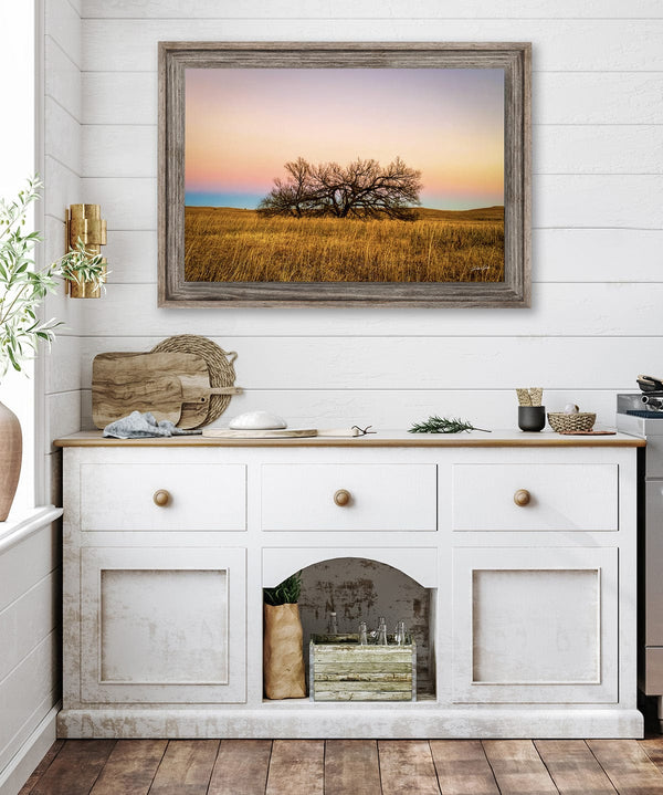 Debra Gail Fine Art Flint Hills Kansas Lone Tree at Sunset | Rustic Wall Art