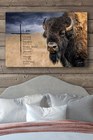Debra Gail Fine Art INSPIRATIONAL PRINT - I Am Strong Bison Scripture Art