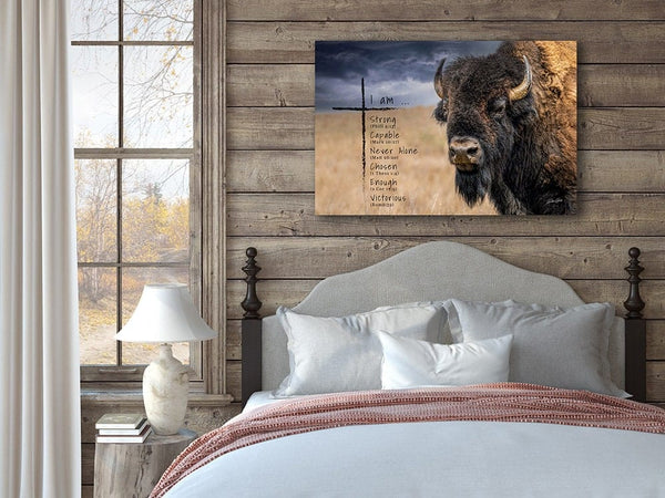 Debra Gail Fine Art INSPIRATIONAL PRINT - I Am Strong Bison Scripture Art