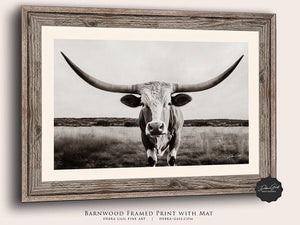 Longhorn cow wall decor canvas – rustic Western fine art print by Debra Gail Fine Art