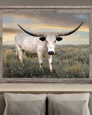 Texas Longhorn wall canvas barnwood framed Western fine art print by Debra Gail Fine Art