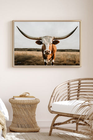 Texas Longhorn wall canvas barnwood framed Western fine art print by Debra Gail Fine Art