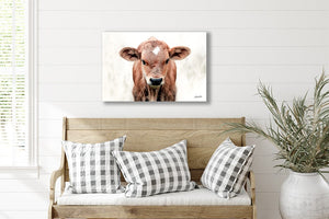 Longhorn cow calf wall at canvas – rustic Western fine art print by Debra Gail Fine Art