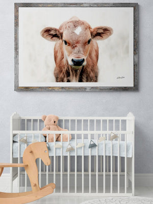 Longhorn cow calf wall at canvas – rustic Western fine art print by Debra Gail Fine Art