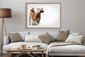 Longhorn cow calf wall decor – rustic Western fine art print by Debra Gail Fine Art