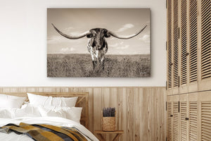 Longhorn wall canvas barnwood framed Western fine art print by Debra Gail Fine Art