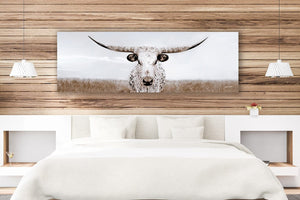 Texas Longhorn wall canvas barnwood framed Western fine art print by Debra Gail Fine Art