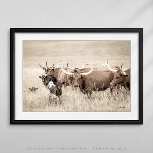 Longhorn cow wall decor canvas – rustic Western fine art print by Debra Gail Fine Art