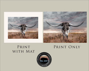 Texas Longhorn wall canvas barnwood framed Western fine art print by Debra Gail Fine Art