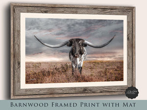 Texas Longhorn wall canvas barnwood framed Western fine art print by Debra Gail Fine Art