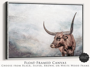 Texas Longhorn wall canvas barnwood framed Western fine art print by Debra Gail Fine Art