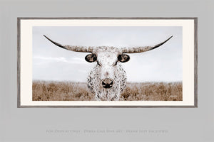 Panoramic Texas Longhorn wall art cow canvas print – wide Western ranch décor