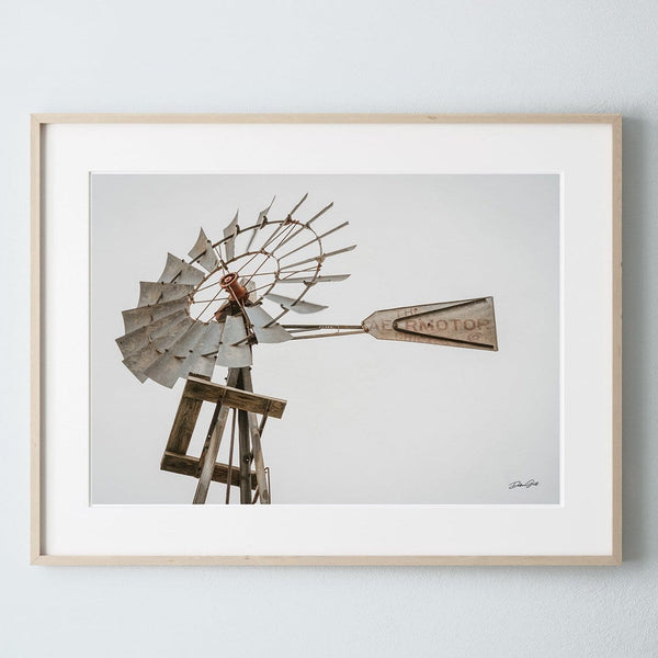 Debra Gail Fine Art Natural Wood Framed Print / 10x8 Aermotor Windmill Art Print - Farmhouse Decor