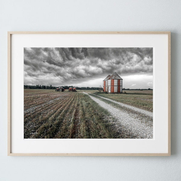 Debra Gail Fine Art Natural Wood Framed Print / 10x8 AUTUMN BARN LANDSCAPE WITH SILO ART PRINT - WESTERN FARMHOUSE DECOR