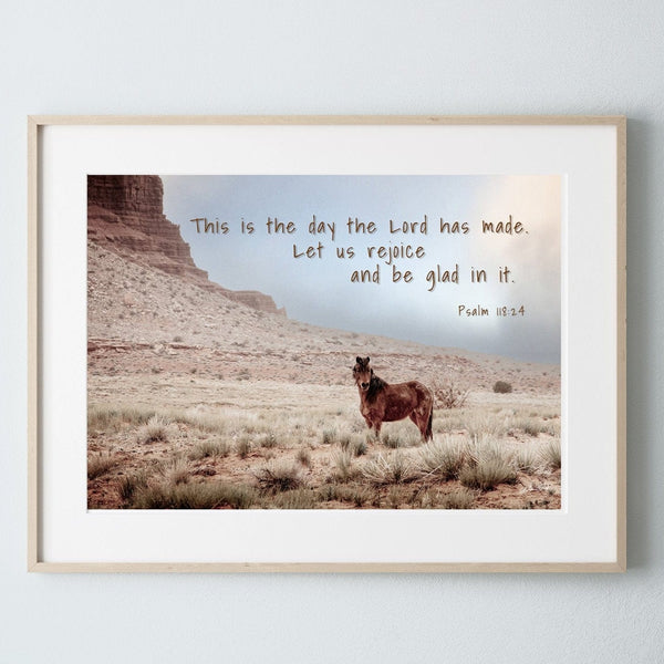 Debra Gail Fine Art Natural Wood Framed Print / 10x8 BIBLE VERSE HORSE CANVAS ART - THIS IS THE DAY THE LORD