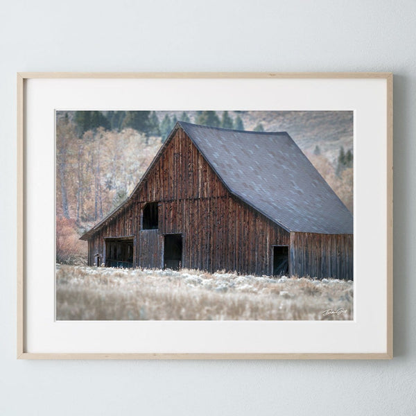 Debra Gail Fine Art Natural Wood Framed Print / 10x8 FARMHOUSE LANDSCAPE - RUSTIC BARN IN FIELD