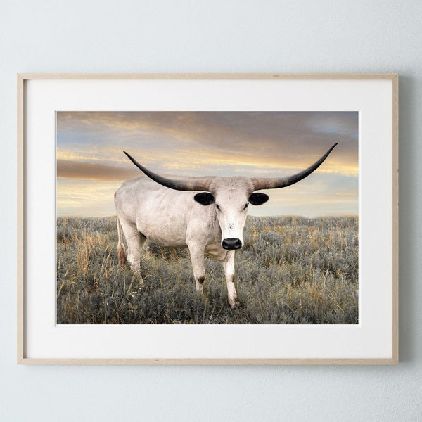 Debra Gail Fine Art Natural Wood Framed Print / 10x8 Lone Star Western Decor Texas Longhorn Print Canvas