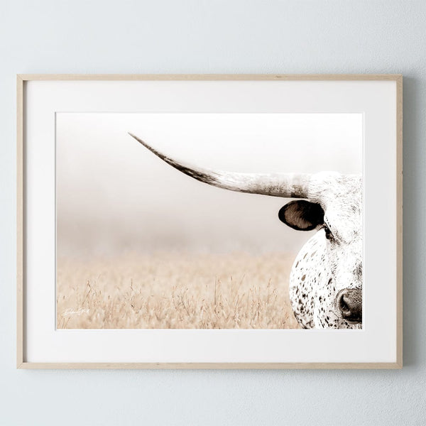 Debra Gail Fine Art Natural Wood Framed Print / 10x8 Modern Farmhouse Texas Longhorn Canvas