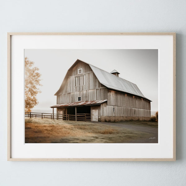 Debra Gail Fine Art Natural Wood Framed Print / 10x8 RUSTIC BARN LANDSCAPE - FARMHOUSE DECOR