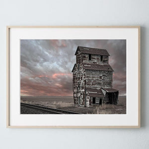 Old grain elevator farmhouse wall art – rustic Kansas rural photography by Debra Gail Fine Art