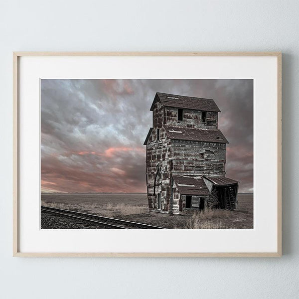 Debra Gail Fine Art Natural Wood Framed Print / 10x8 RUSTIC GRAIN ELEVATOR AT SUNSET - FINE ART PHOTOGRAPHY