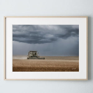 Combine harvest wall art – wheat field farmhouse fine art print by Debra Gail Fine Art