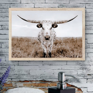 Texas Longhorn wall canvas barnwood framed Western fine art print by Debra Gail Fine Art