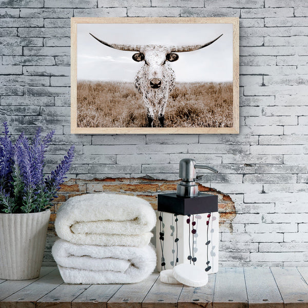 Debra Gail Fine Art Natural Wood Framed Print / 10x8 Texas Longhorn Canvas Wall Art