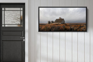 Old barn country landscape canvas print - wide farmhouse decor art picture