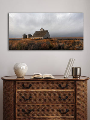 Old barn country landscape canvas print - wide farmhouse decor art picture