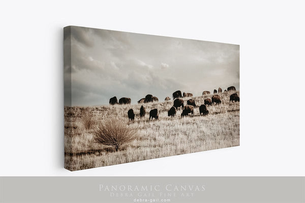 Debra Gail Fine Art Panoramic Bison Herd | Rustic Western Decor