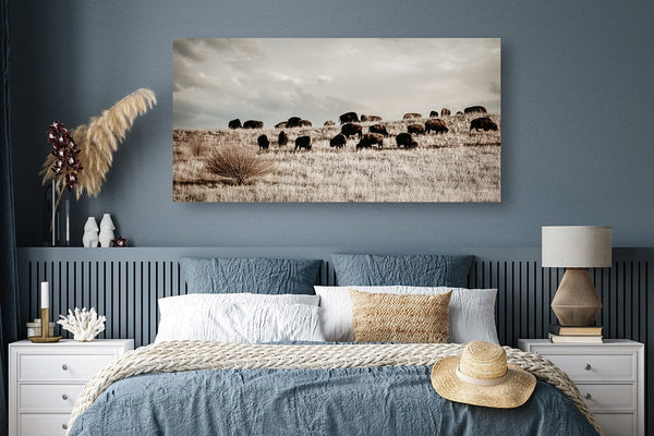 Debra Gail Fine Art Panoramic Bison Herd | Rustic Western Decor