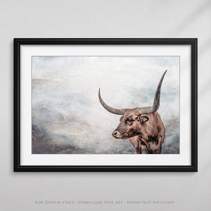 Texas Longhorn wall canvas barnwood framed Western fine art print by Debra Gail Fine Art
