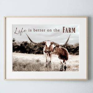 Inspirational wall art cow canvas personalized life is better on the farm by Debra Gail