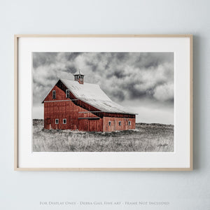 Red barn wall art canvas print – rustic Kansas prairie farmhouse photography print