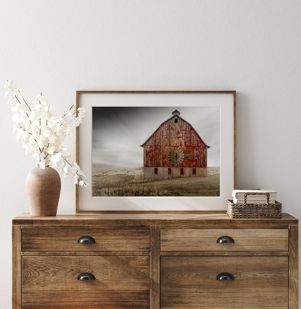 Debra Gail Fine Art Photo Print / 10x8 RED BARN WITH WINDMILL - RUSTIC HOME DECOR