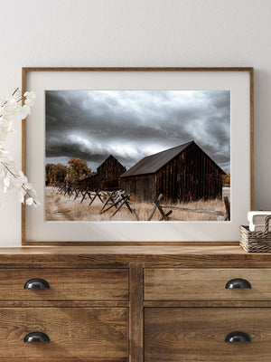 Old barn wall art canvas print – rustic Kansas prairie farmhouse photography print