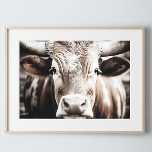 Longhorn cow wall decor canvas – rustic Western fine art print by Debra Gail Fine Art