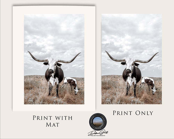 Debra Gail Fine Art Photo Print / 8x10 Western Home Wall Decor - Longhorn Cow and Calf Canvas