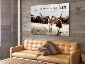 Inspirational wall art cow canvas personalized life is better on the farm by Debra Gail