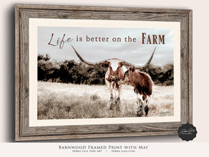 Inspirational wall art cow canvas personalized life is better on the farm by Debra Gail