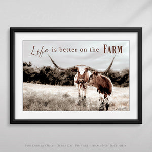 Inspirational wall art cow canvas personalized life is better on the farm by Debra Gail