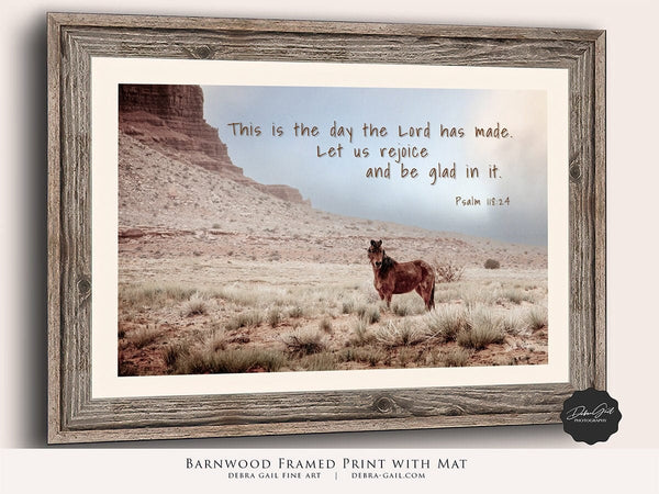 Debra Gail Fine Art Reclaimed Barnwood Framed Print / 10x8 BIBLE VERSE HORSE CANVAS ART - THIS IS THE DAY THE LORD