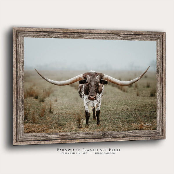 Debra Gail Fine Art Reclaimed Barnwood Framed Print / 10x8 Large Longhorn Western Wall Art