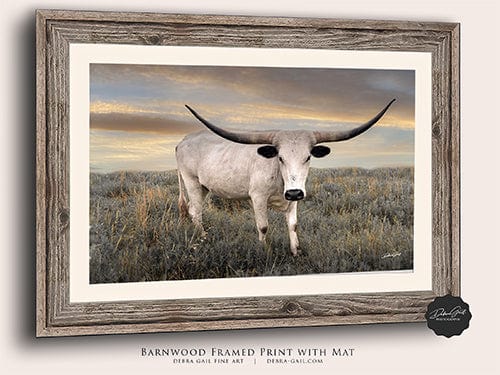 Debra Gail Fine Art Reclaimed Barnwood Framed Print / 10x8 Lone Star Western Decor Texas Longhorn Print Canvas